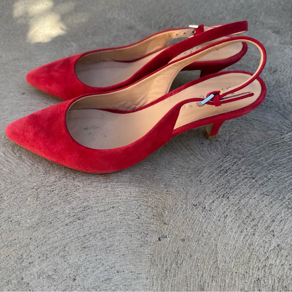 Barney's New York Red Leather Slingback Kitten Heel Size 37 - Picture 2 of 8